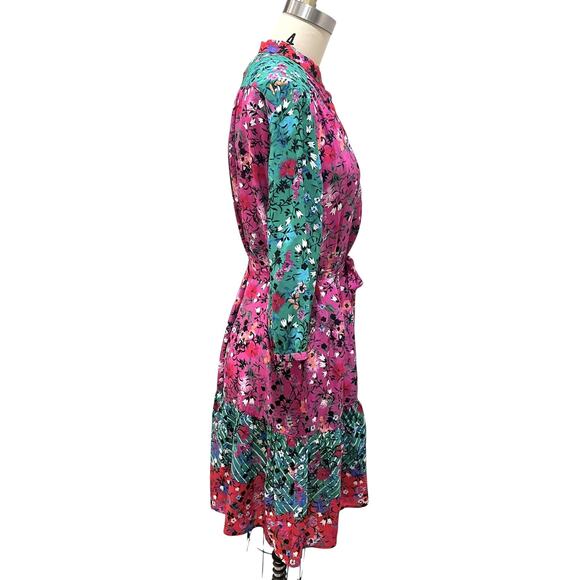 SALONI Tyra Printed Silk Shirt Dress US 4  Meadow Green Pink - Picture 3 of 11